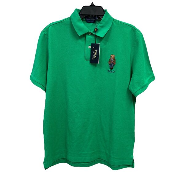 Polo Ralph Lauren Men's Medium Emerald Classic Fit Explorer Bear Mesh Polo Shirt - Picture 3 of 14